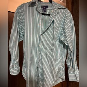 Ralph Lauren Men's Aqua and White Striped Shirt